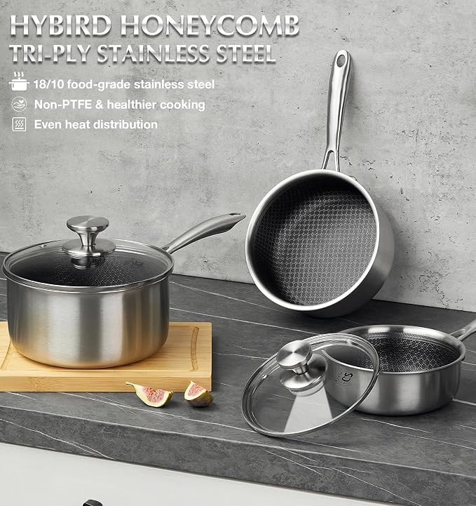 KOCH SYSTEME CS Hybrid Nonstick Stainless Steel Saucepan Set, 1QT & 2QT Triply - Image 8
