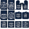 12 Pcs Farmhouse Kitchen Decor Sets 4 Blue Kitchen Hand Towels 4 Dish Clothes 2 by Bencailor