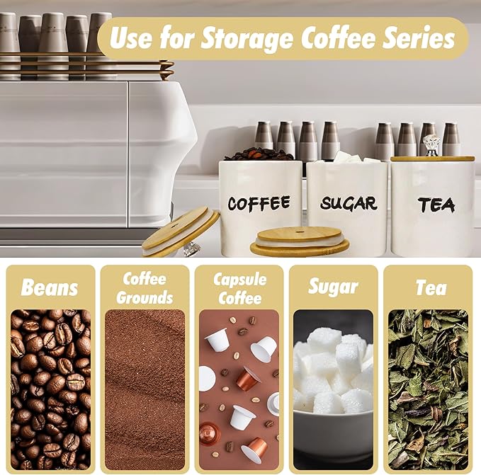 Coffee Tea Sugar Container Set of 3, Farmhouse Storage Containers Jars - Image 4