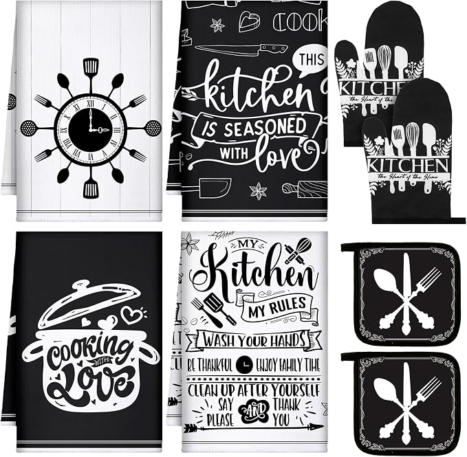 Leinuosen 8 Pcs Cooking Kitchen Decor Accessories Set Farmhouse Towels Oven by Leinuosen