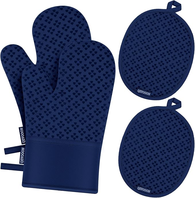 Oven Mitts and Pot Holders 4 Sets, Heat Resistant 500 ℉ Oven Mitt and Pot Holder by QEVOOON