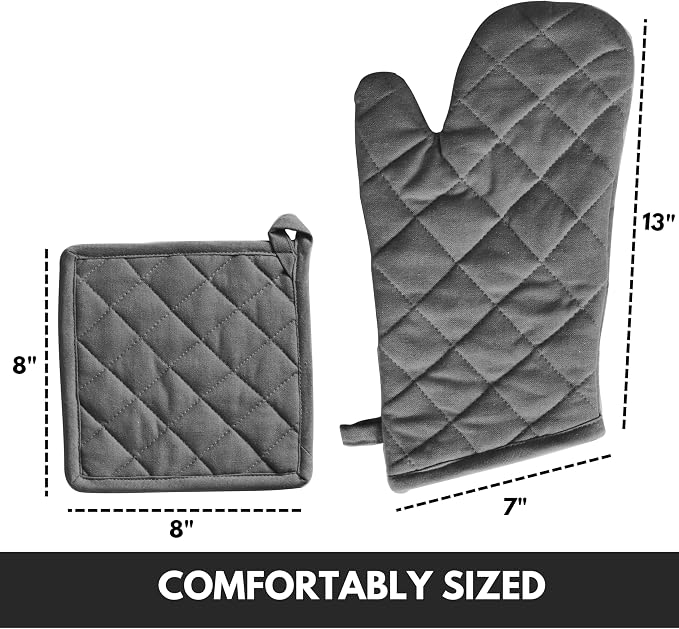 Oven Mitts + Pot Holders 100% Cotton Heat Resistant Oven Gloves & Hot Pads - Image 2