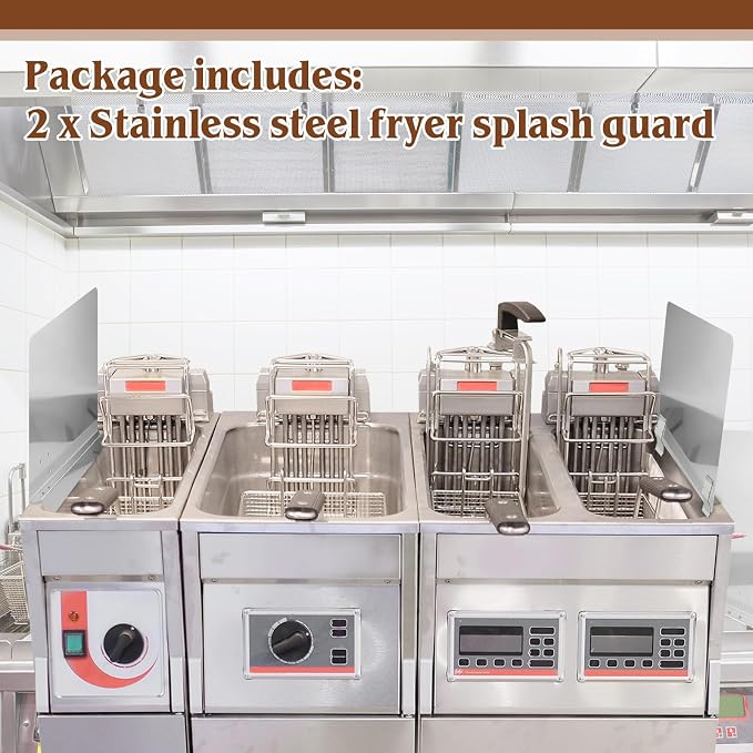 Ferraycle 2 Pack 20-1/2" W x 9" H 304 Stainless Steel Fryer Splash Guard - Image 4
