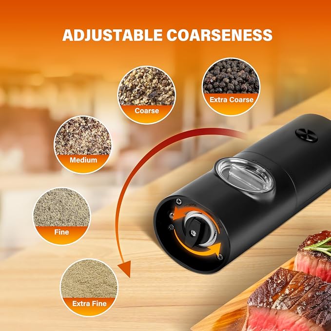 Simple Deluxe Electric Salt and Pepper Grinder Set, One Hand Adjustable - Image 5