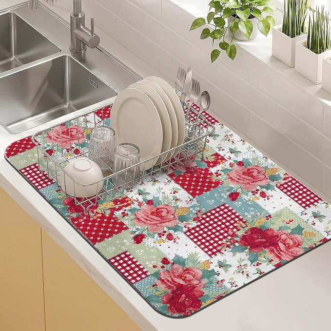 Kitchen Countertop Dish Drying Mat, Super Absorbent Coffee Bar Mat by Kuyig+Home