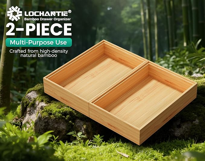 Bamboo Kitchen Drawer Organizer Boxes – 9" x 6" Stackable Wood Silverware - Image 6