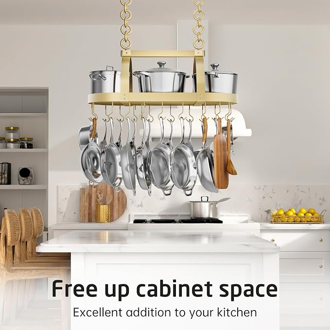 KES Gold 34 Inch Hanging Pot Rack, 100 LBS Capacity Heavy Duty Oval Pot and Pan - Image 4