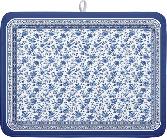 Blue Floral Branches Dish Drying Mat by Kawani