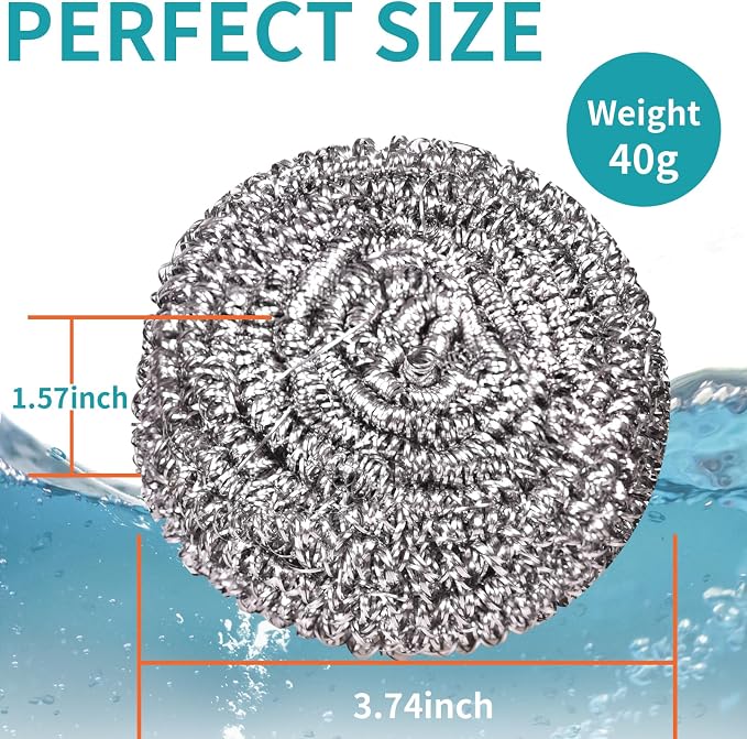Carrie Joe Stainless Steel Scourer Heavy Duty Scrubber Pads Steel Wool Pack of 6 - Image 2
