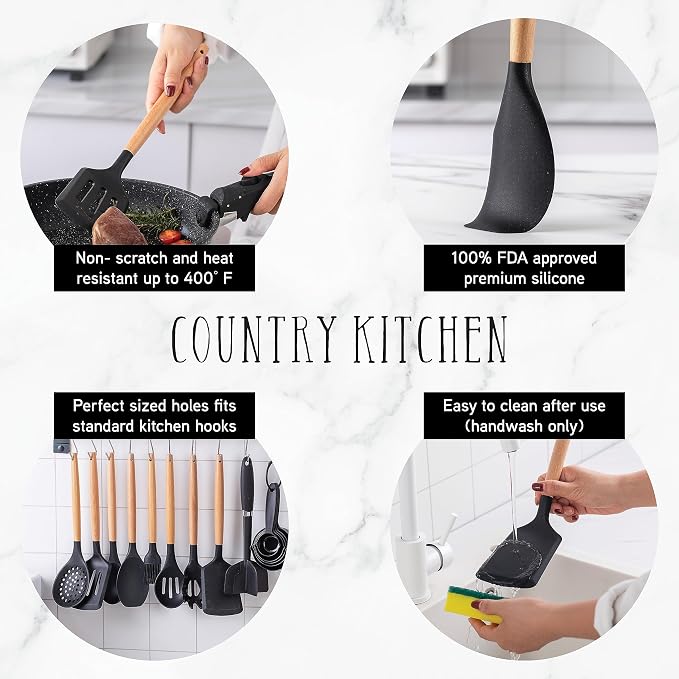 Country Kitchen Non Stick Silicone Utensil Set - Image 2