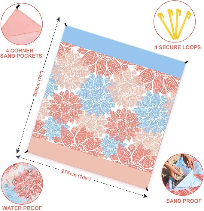 HIHOHO Beach Blanket Waterproof Sandproof Extra Large Beach Mat 79" X - Image 2