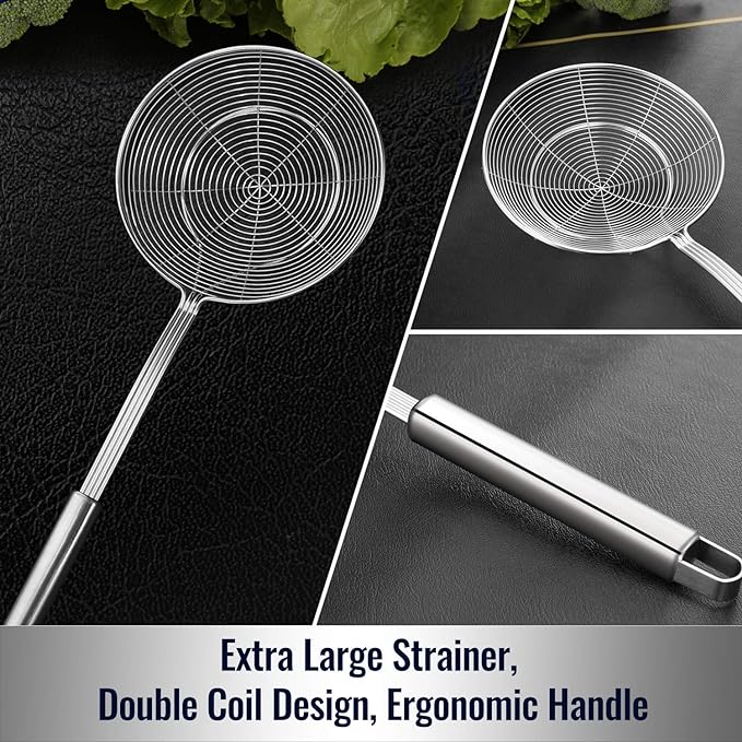 Hiware Solid Stainless Steel Spider Strainer Skimmer Ladle, Kitchen Utensils - Image 3