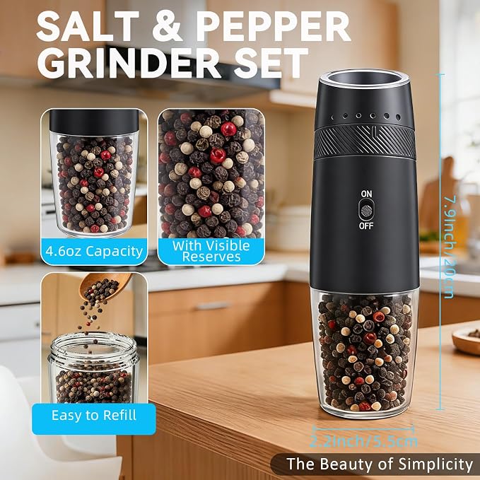 Gravity Electric Salt and Pepper Grinder Set Rechargeable Automatic Shakers - Image 6