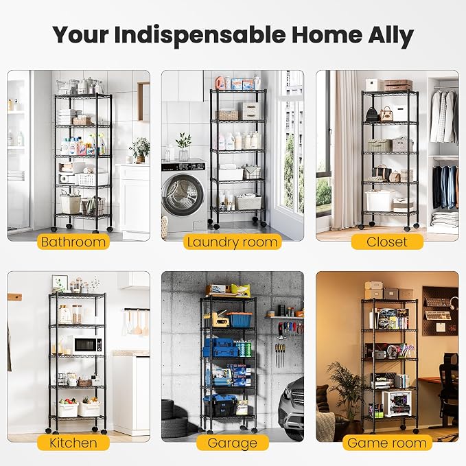 DUMOS 5-Tier Metal Wire Storage Shelves, Adjustable Standing Storage Rack Shelf - Image 8