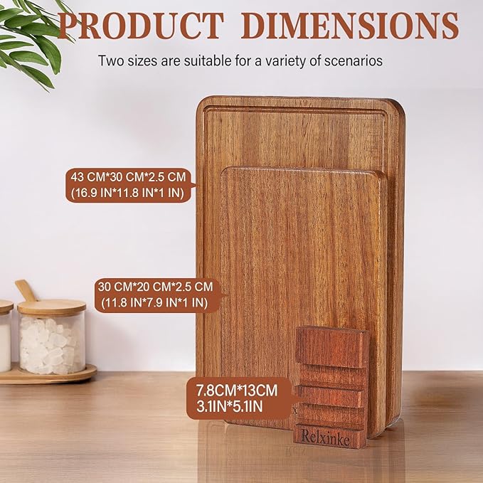 Solid Teak Wood Cutting Board Set One Piece Non Glued Large Thick Crack - Image 2