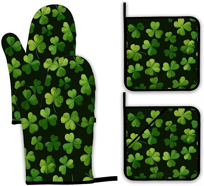 Lucky Clover Oven Mitts and Pot Holders, Patrick's Day Heat Resistant Oven by Unknown