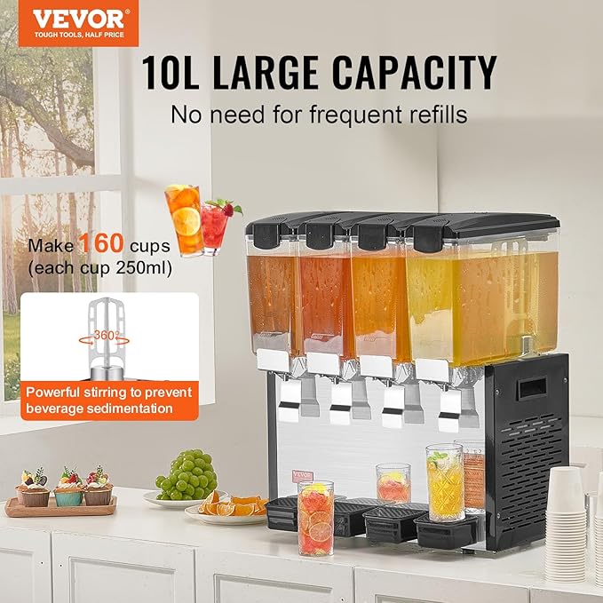 VEVOR Commercial Beverage Dispenser, 4 Tanks 10 L / 10.6 QT Per Tank Juice - Image 2