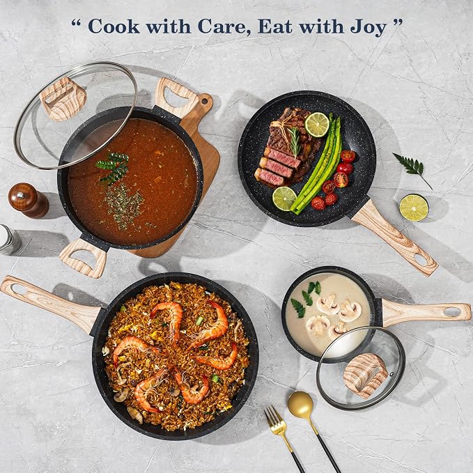 SODAY 12 Pcs Pots and Pans Set Non Stick, Cookware Sets Black Granite Induction - Image 8