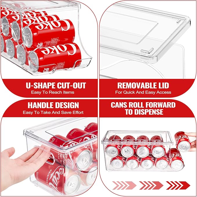 SCAVATA 2 Pack Stackable Refrigerator Organizer, Soda Can Dispenser Pop Cans - Image 3