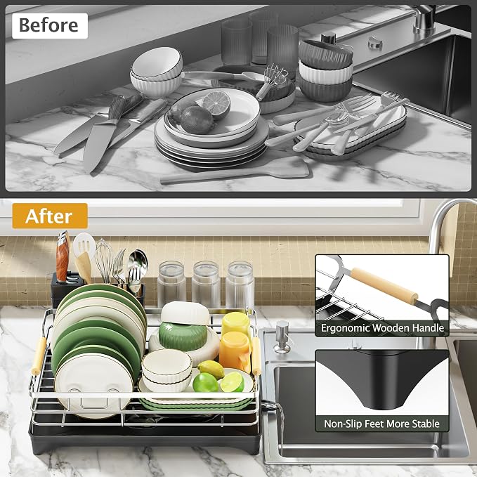 Epicano Dish Drying Rack for Kitchen Counter, Space-Saving Dish Rack, Rustproof - Image 7