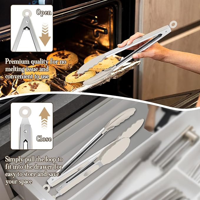 TeamFar Kitchen Tongs, Heat Resistant Silicone Tongs, Locking Design & - Image 6