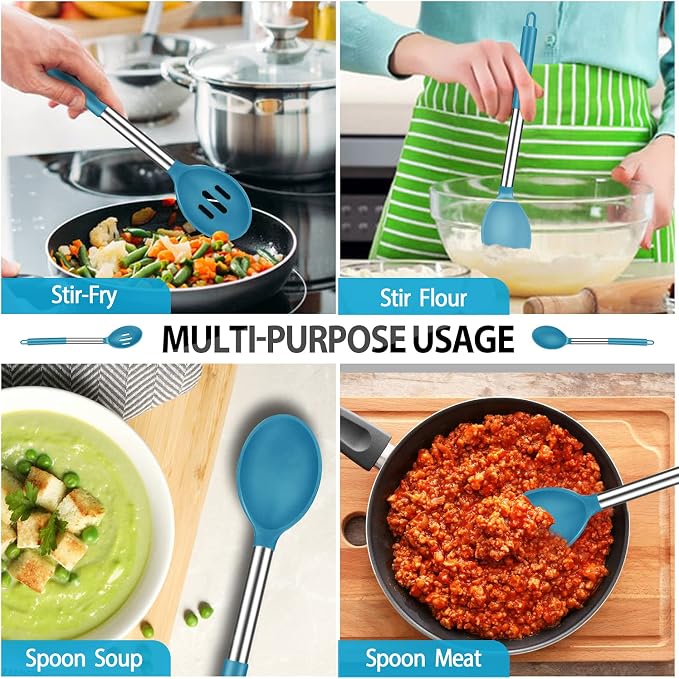 Pack of 4 Large Silicone Cooking Spatulas and Spoons, Slotted and Solid - Image 5