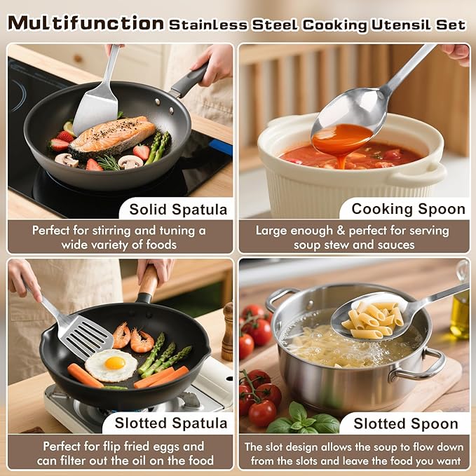 4 Pcs Cooking Utensils Set, Stainless Steel Kitchen Utensils, Heat Resistant - Image 2