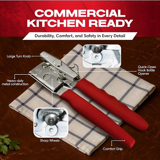 Chef-Master Commercial Can Opener, Easy Turn Anti-slip Grip Knobs, Sharp - Image 2