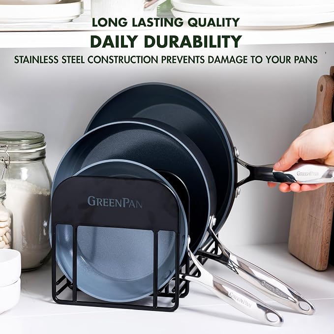 GreenPan Stainless Steel Wire Cookware Storage Rack, 5 Frying Pan Compartments - Image 5
