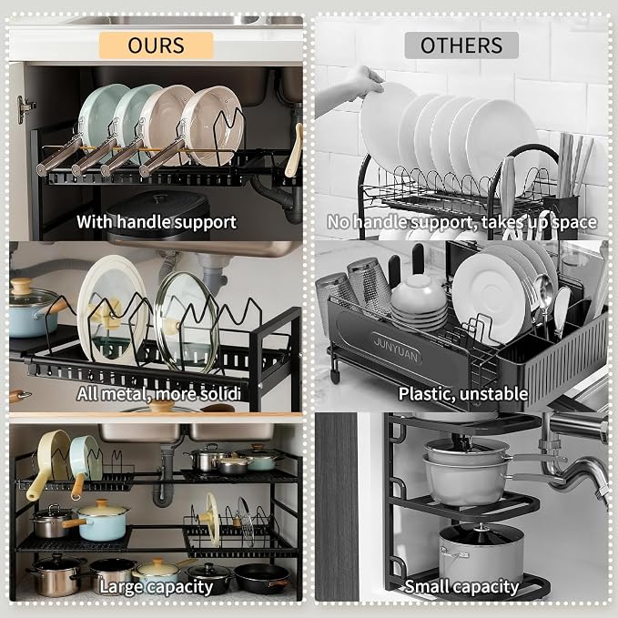 Pots and Pans Organizer Under Cabinet, Expandable Length, Adjustable Height - Image 4