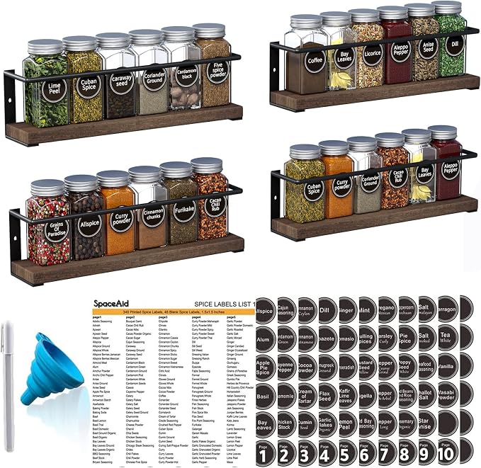 SpaceAid Spice Rack with 24 Spice Jars, 386 Spice Labels, Chalk Marker and by SpaceAid