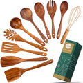 AIUHI 10 Pack Wooden Spoons for Cooking, Teak Wood Kitchen Utensils Set for Non by AIUHI