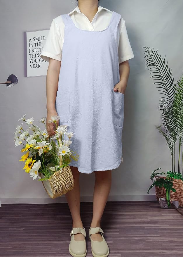 Cotton Cross Back Aprons Solid Color Cooking Kitchen Garden Smock - Image 5