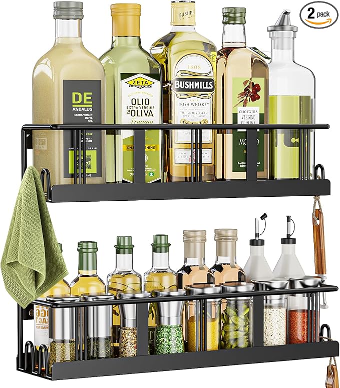 Bunoxea Spice Rack Wall Mounted 2 Pack, Space-Saving Spice Organizer by Bunoxea