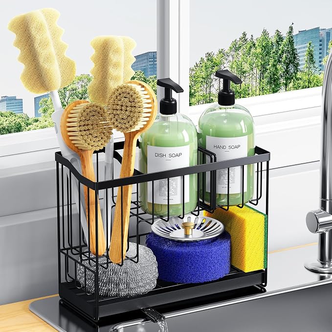 Kitchen Sink Caddy, 2-Tier Self-Draining Sponge & Dish Brush Holder, Rustproof by DYFVPOUKITCHENLIFE