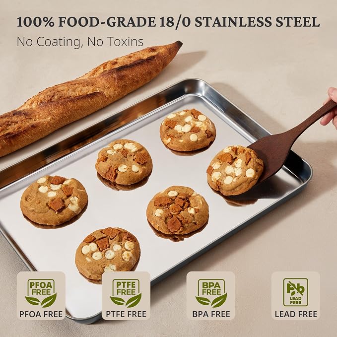 BRONYPRO Stainless Steel Baking Sheet Pan Set of 3, Cookie Sheets 9/12/16 In - Image 3