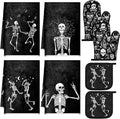 Leinuosen 6 Pcs Skull Kitchen Decor Set, Skull Kitchen Towels Gothic Oven Mitts by Leinuosen