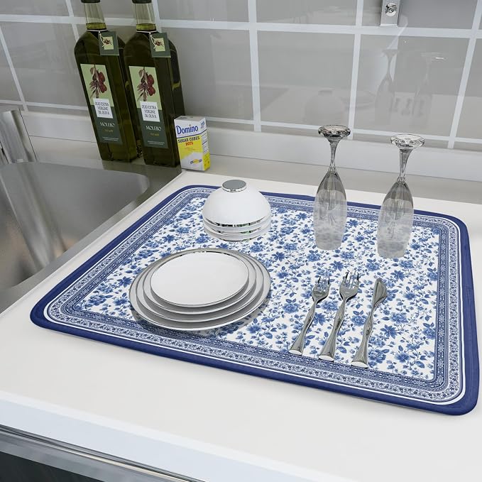 Blue Floral Branches Dish Drying Mat - Image 6