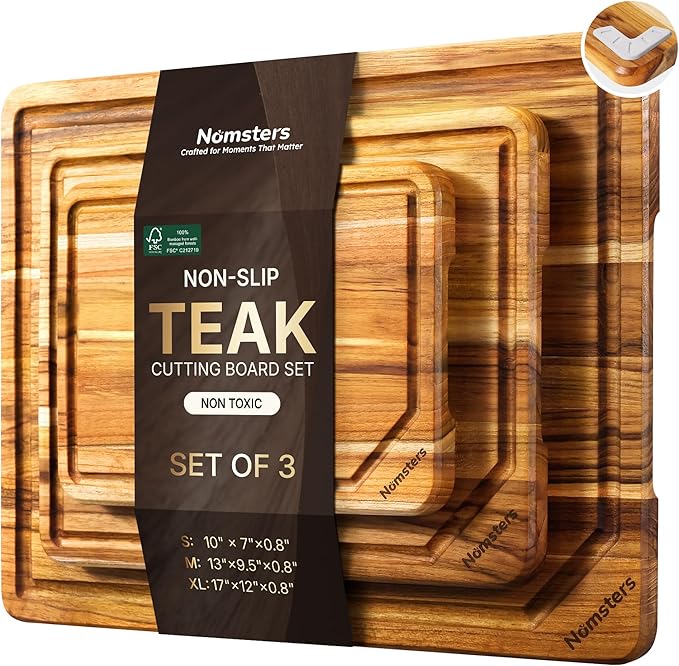 3 Pack Teak Wood Cutting Board Set by Unknown