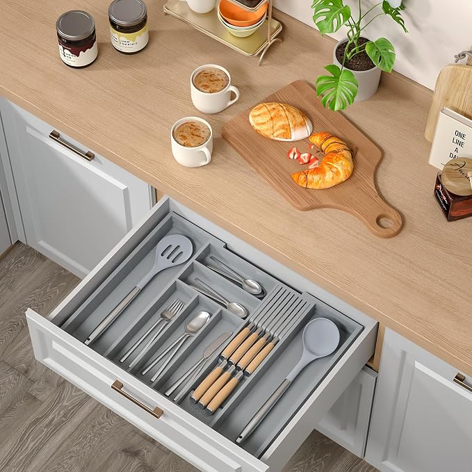 TIOPGHAD Bamboo-Silverware-Drawer-Organizer-Kitchen, Expandable Utensil Holder - Image 7