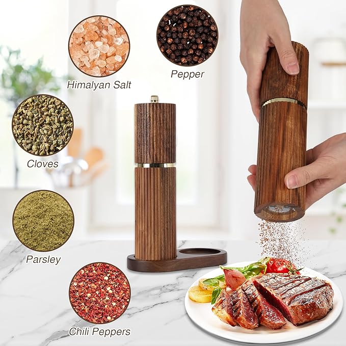 Wooden Salt and Pepper Grinder Set, Refillable Salt and Pepper grinder - Image 3