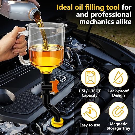 18 Pack No Spill Engine Oil Funnel Kit，1.59QT/1.5L Automotive Oil Funnel Set， 2 - Image 4