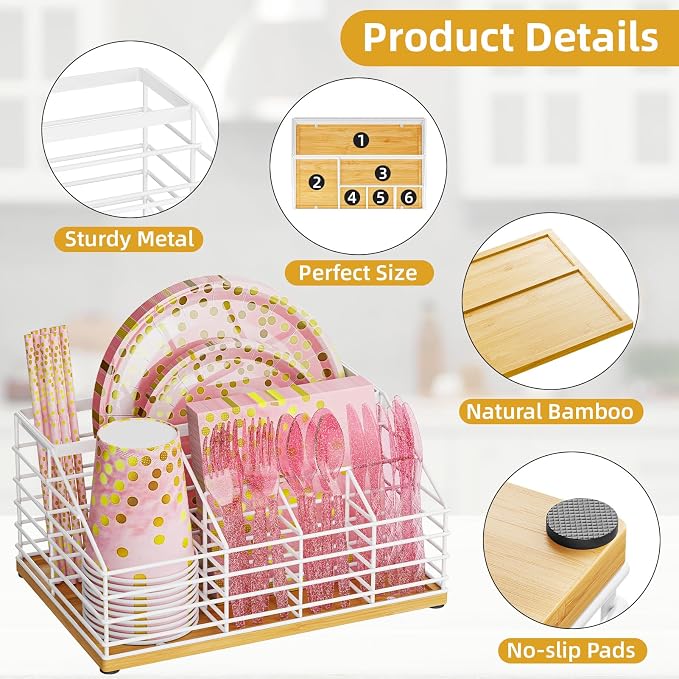 Metal Paper Plate Holders Dispenser, Disposable Paper Plate Utensil Holder - Image 4