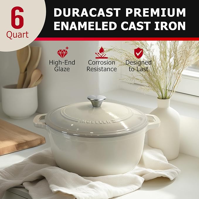 Mueller 6qt Enameled Cast Iron Dutch Oven, Heavy-Duty Casserole and Braiser Pan - Image 2
