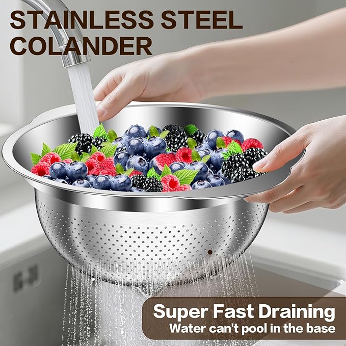 Colander, Strainer Bowl, Stainless Steel Colander, Rice Washing Bowl, Pasta - Image 8