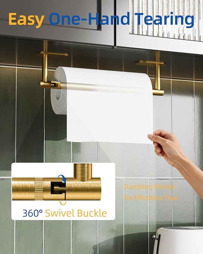 RUACQ Paper Towel Holder Under Cabinet, Wall Mounted or Adhesive Stainless - Image 2