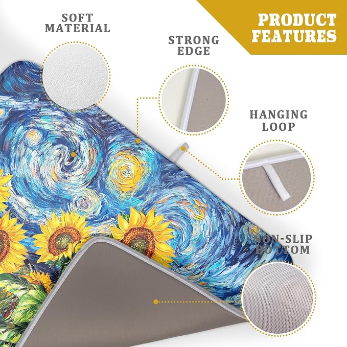 Sunflower Dish Drying Mat for Kitchen Counter 24x18 Inch Starry Night Drying Mat - Image 3
