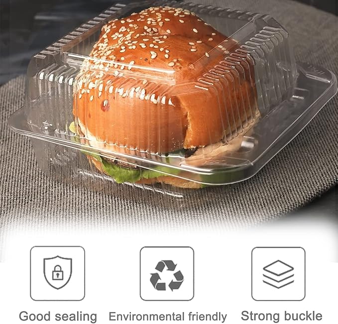 Jizvxe 100 Pack Clear Plastic Square Hinged Food Container, Disposable Plastic - Image 6