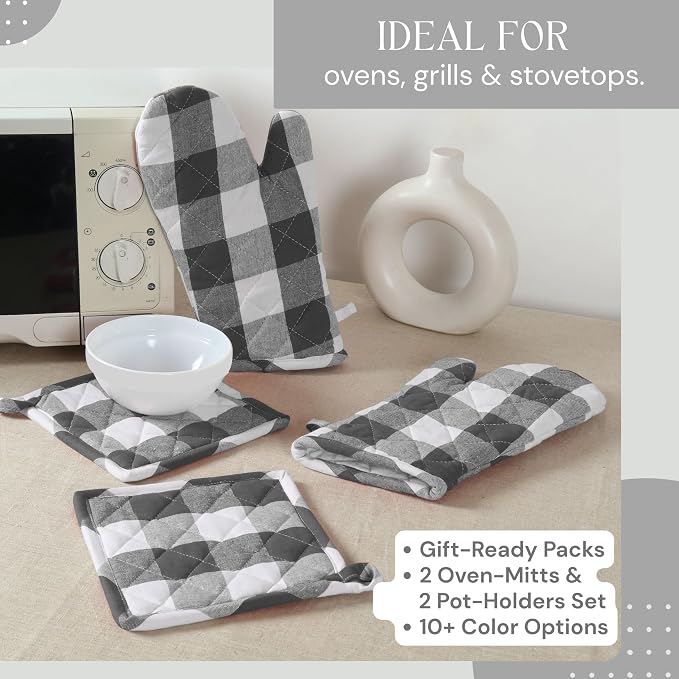 Oven Mitt & Pot Holder Buffalo Plaid Check 100% Cotton Heat Resistant Oven - Image 7