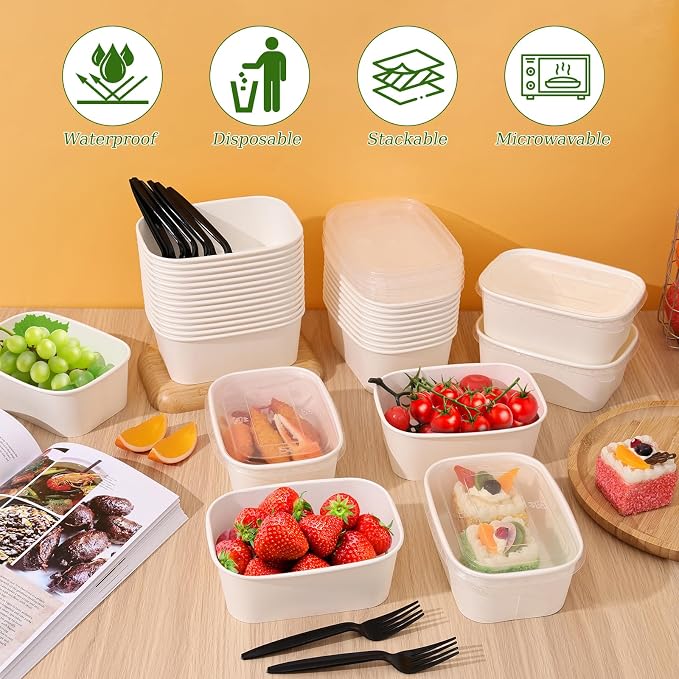 DI QIU REN 50-Pack 29oz Disposable Meal Prep Containers - Image 4